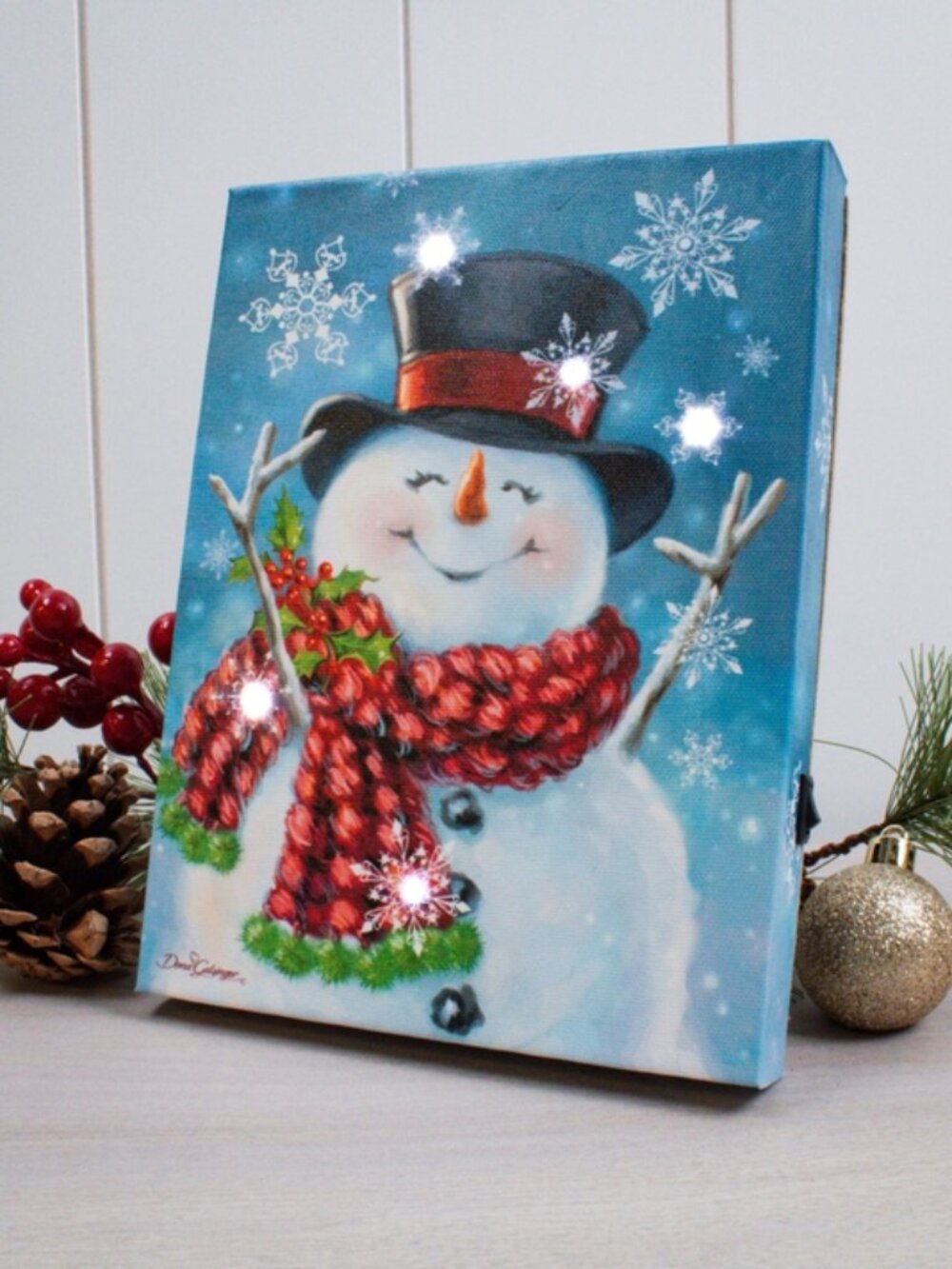Winter Jolly Snowman Led Tabletop Canvas with timer